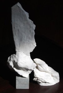 Bird and Block is fine art sculpture made of varying types of plaster and cement. Artwork by Andrew Miguel Fuller. AM Andy Fuller