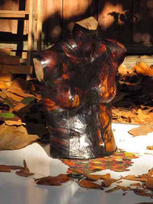 Autumn Shadow is a mixed media assemblage art sculpture. Artwork by Andrew Miguel Fuller. AM Andy Fuller