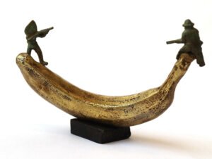 Bronze artwork by Andrew Miguel Fuller. See-saw, an absurd cowboy sculpture by AM Andy Fuller